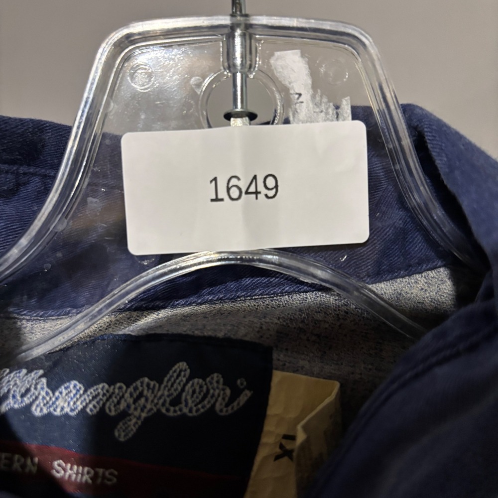 Wrangler Western Shirt Mens XL Navy Blue Stripe Embroidered Long Sleeves Cowboy - Picture 7 of 7